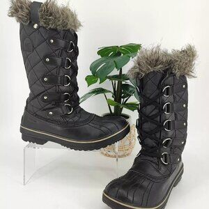 Sorel Women's Tofino II Black Waterproof Faux Fur Winter Snow Boots Size 8.5 US